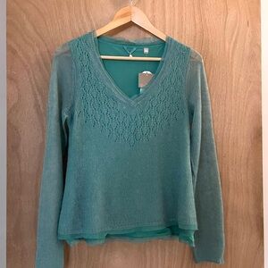 NWT Knitted & Knotted by Anthropologie Elegant Teal V-Neck Sweater